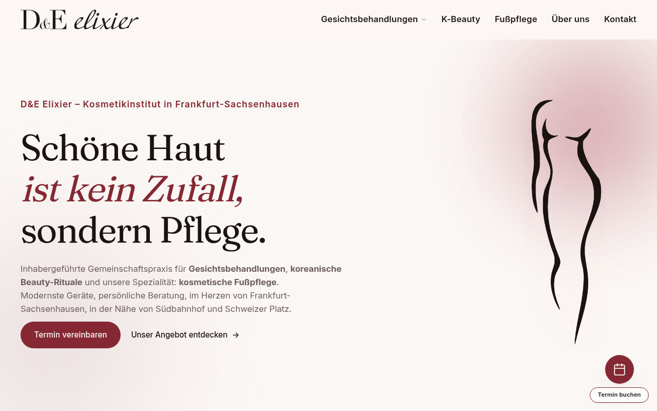 Startseite von D&E Elixier, Kosmetikinstitut in Frankfurt