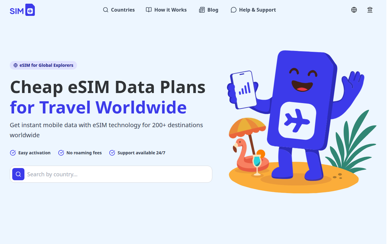 Startseite von sim.do mit eSIM-Datentarifen für Reisen